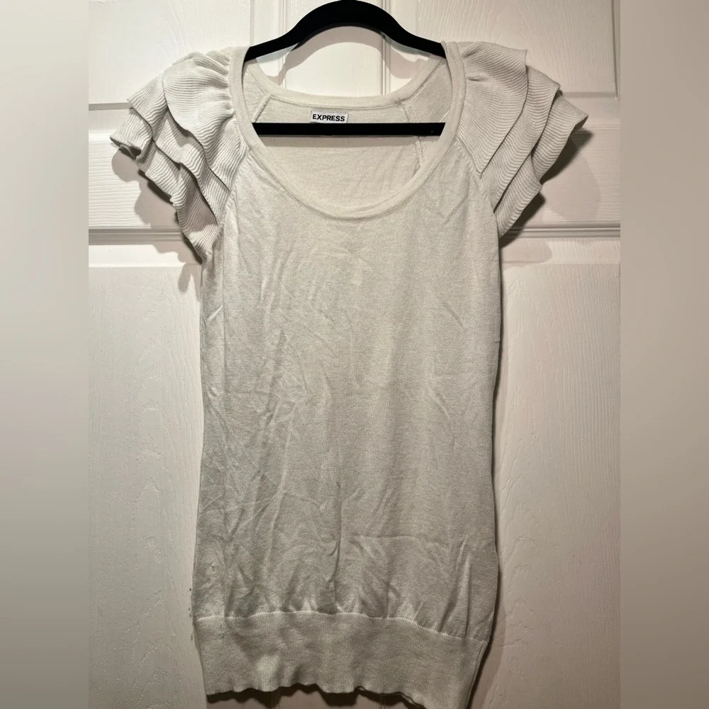 Express White Ruffle Sleeve Top - Picture 1 of 4